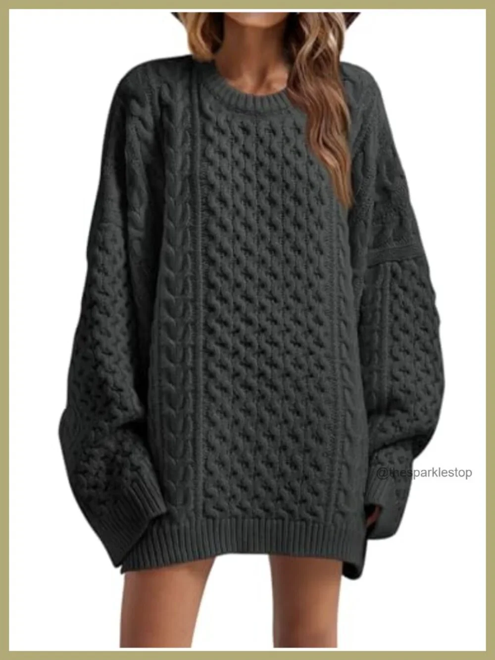 Women's Chunky Cable Knit Oversized Sweater Tunic Long Sleeve Pullover